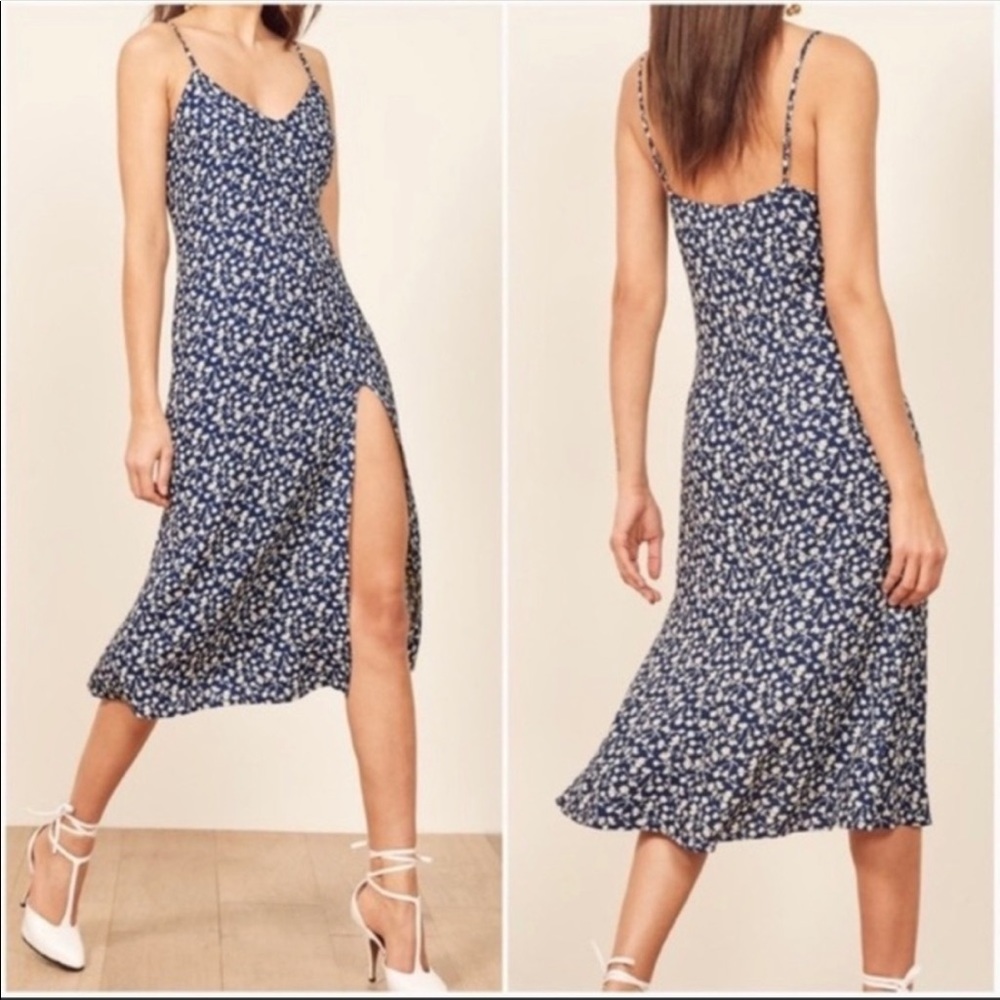 Reformation Crimini Midi Dress Blue Floral Size 10